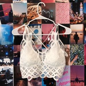 White lace bralette top cross strap
